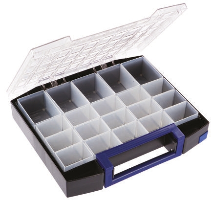 134934 Raaco 20 Cell Blue Polycarbonate, Polypropylene Compartment Box, 78 mm x 421mm x 361 mm