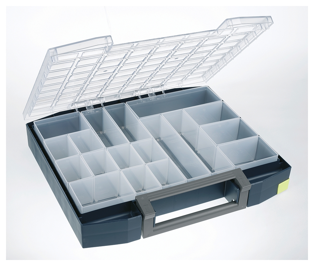 Raaco 18 Cell Blue Polypropylene, Polycarbonate Compartment Box, 78 mm x 465mm x 401 mm