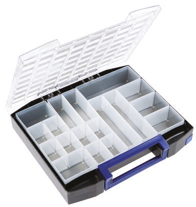 134972 Raaco 18 Cell Blue Polypropylene, Polycarbonate Compartment Box, 78 mm x 465mm x 401 mm
