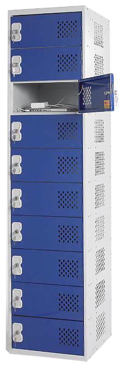 113-4507 RS PRO 10 Door Vented Mild Steel Blue Laptop Charging Locker, 1800 mm x 450 mm x 450mm