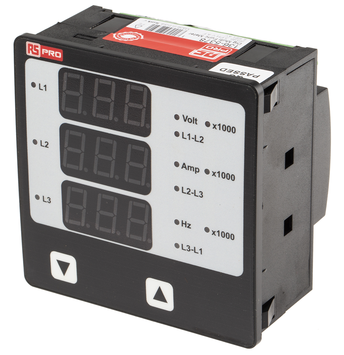 136-5378 RS PRO AP05 LED Digital Panel Multifunction Meter for Voltage, Hour, Frequency, Rotational speed, Current,  92 mm  x 92