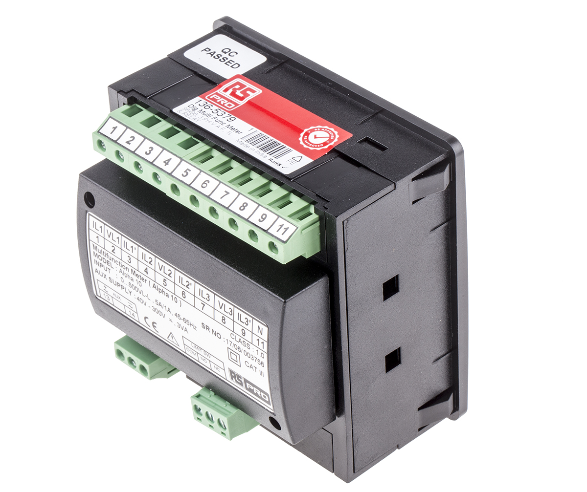 136-5379 RS PRO Alpha 10 LED Digital Panel Multifunction Meter for AC Current, Rotational speed, Frequency, AC Voltage, Hour,  92
