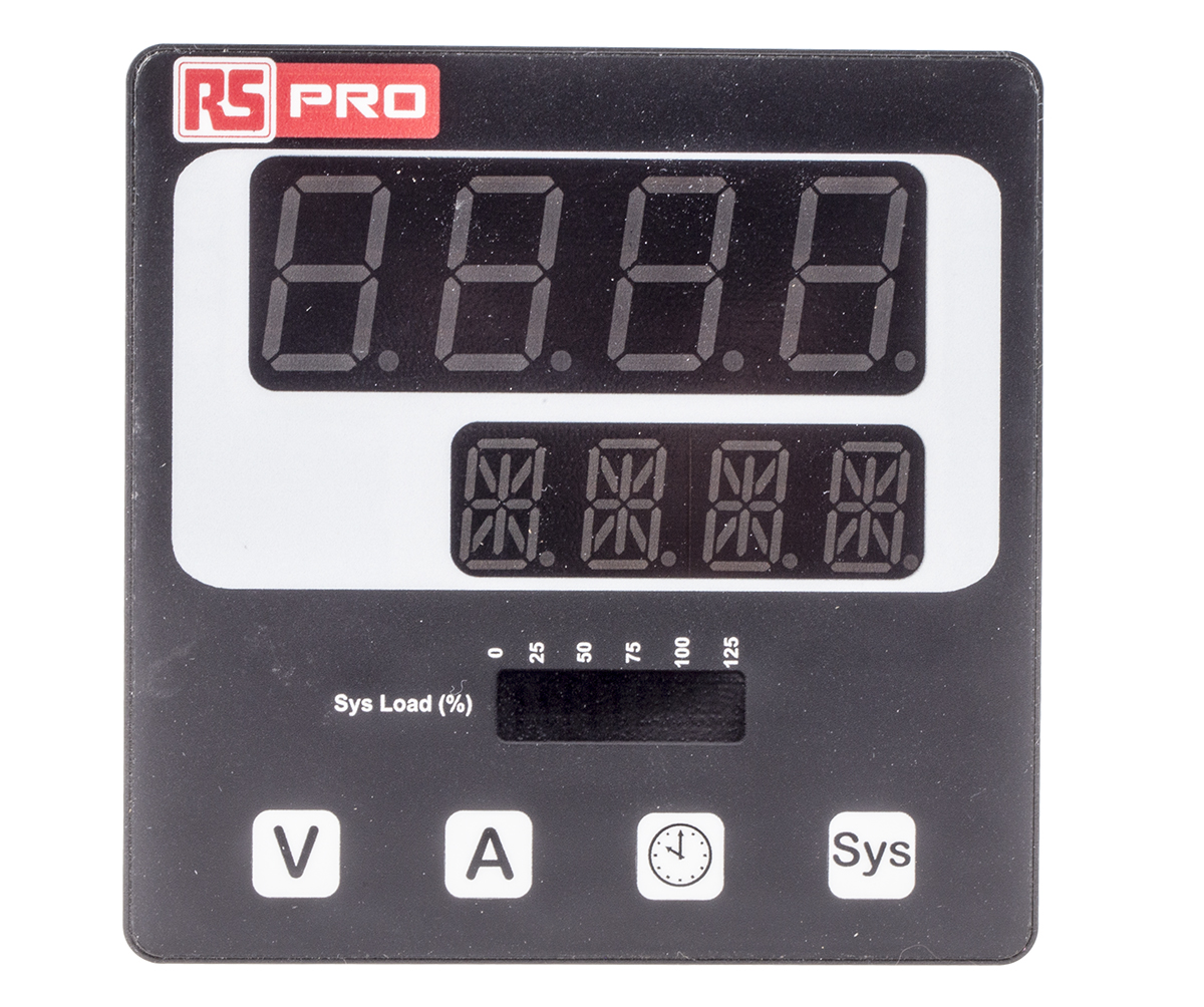 136-5379 RS PRO Alpha 10 LED Digital Panel Multifunction Meter for AC Current, Rotational speed, Frequency, AC Voltage, Hour,  92