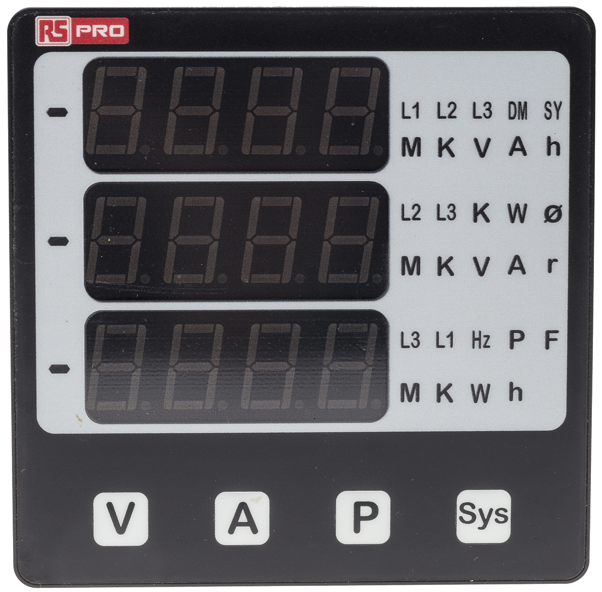 RS PRO AP15 LED Digital Panel Multifunction Meter for Power, Voltage, Frequency, Current,  92 mm  x 92 mm