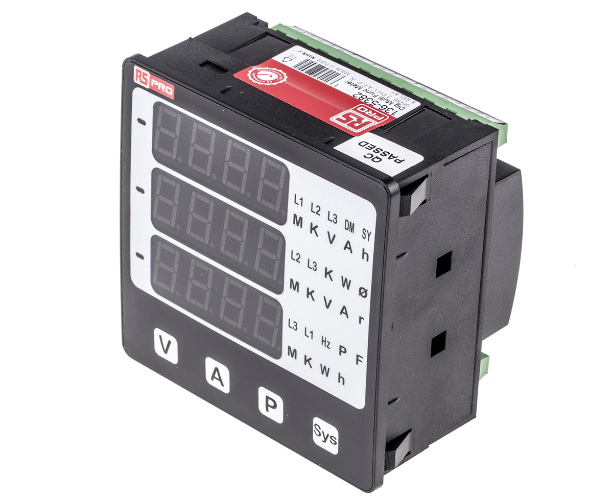 RS PRO AP15 LED Digital Panel Multifunction Meter for Frequency, Voltage, Power, Current,  92 mm  x 92 mm