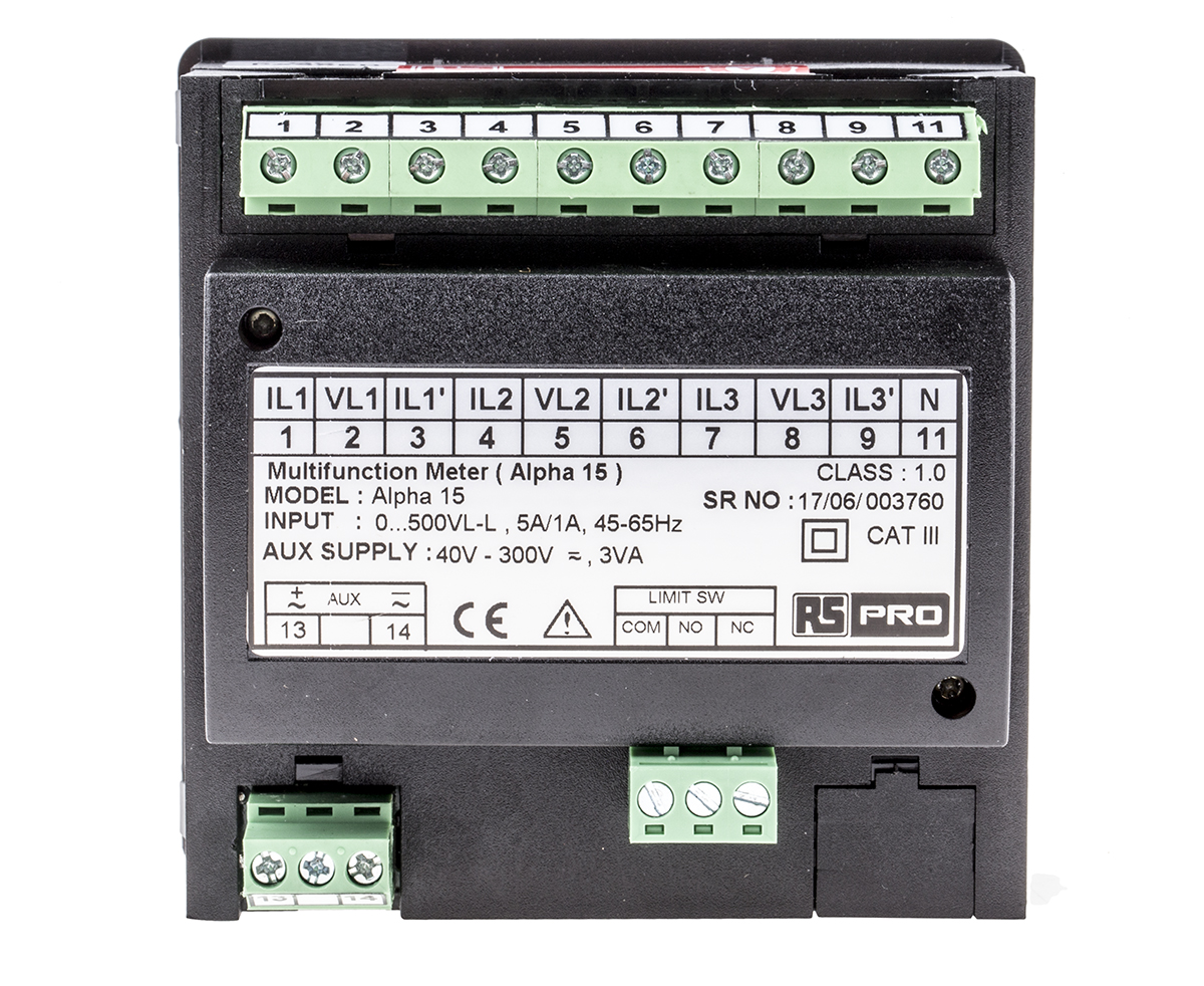 136-5382 RS PRO AP15 LED Digital Panel Multifunction Meter for Frequency, Voltage, Power, Current,  92 mm  x 92 mm
