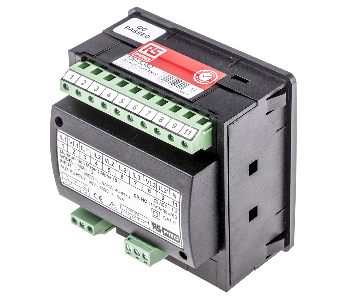 136-5382 RS PRO AP15 LED Digital Panel Multifunction Meter for Frequency, Voltage, Power, Current,  92 mm  x 92 mm