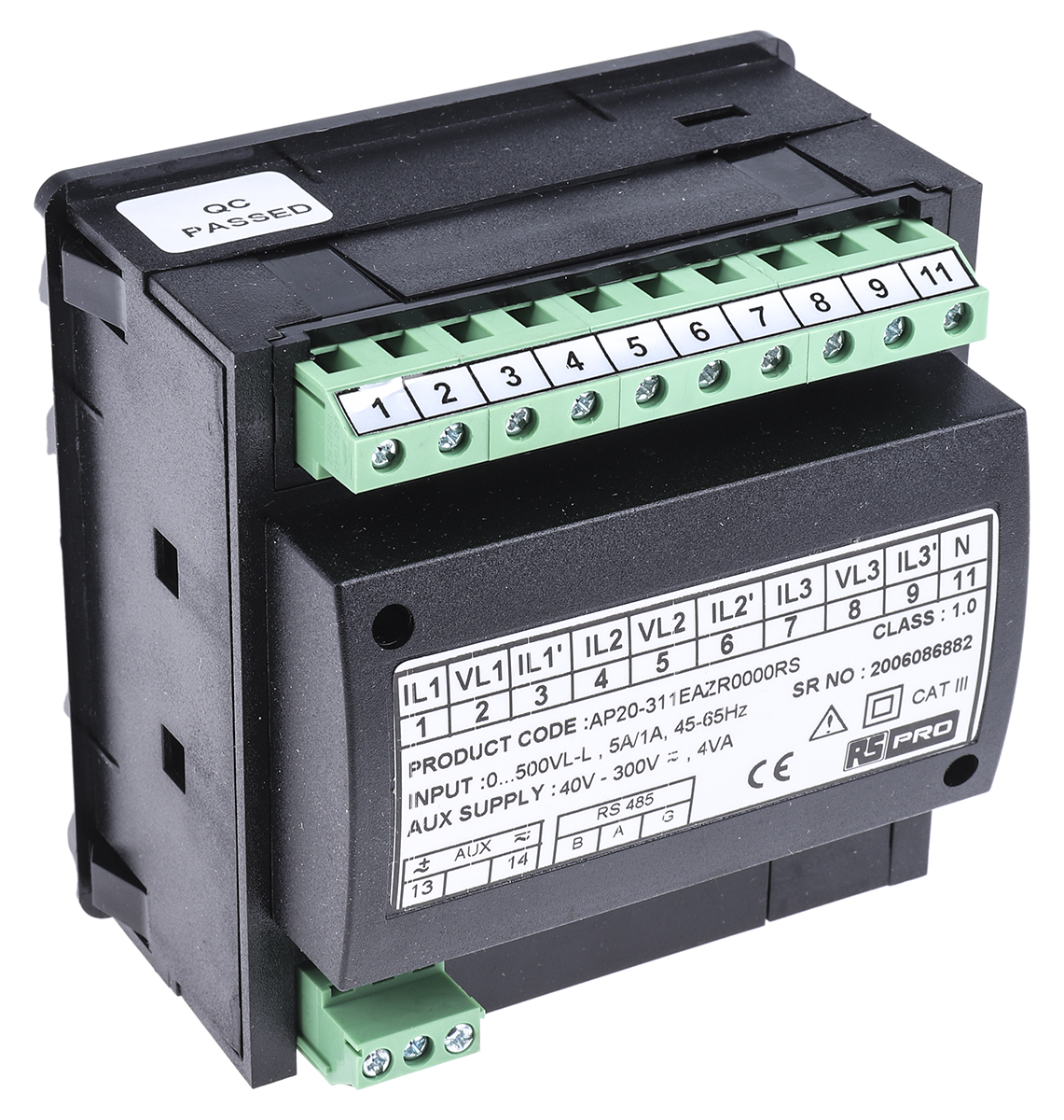 136-5383 RS PRO Alpha 20 LED Digital Panel Multifunction Meter for Frequency, AC Voltage, Energy, Power, AC Current, Active,  92