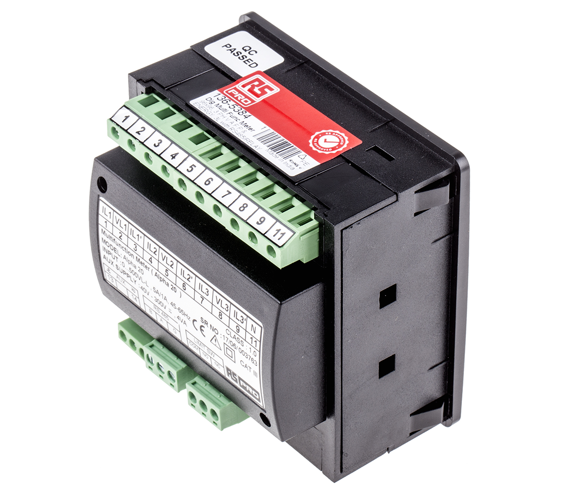 136-5384 RS PRO Alpha 20 LED Digital Panel Multifunction Meter for Active, AC Current, Frequency, Power, AC Voltage, Energy,  92