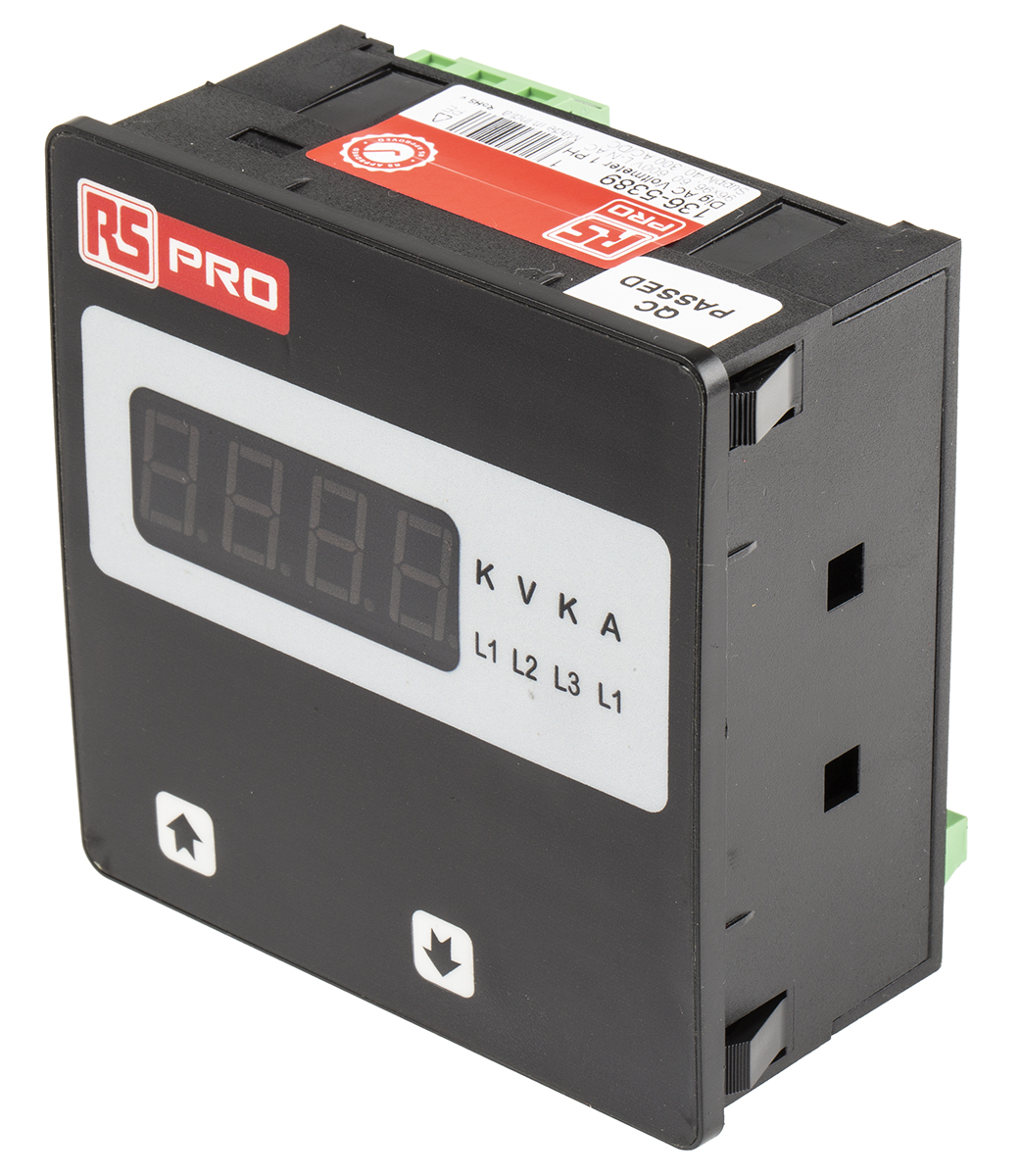 136-5389 RS PRO BT14 Series Digital Voltmeter AC, LED Display 4-Digits ±0.5 + 1 Digit %, 92 mm, 92 mm