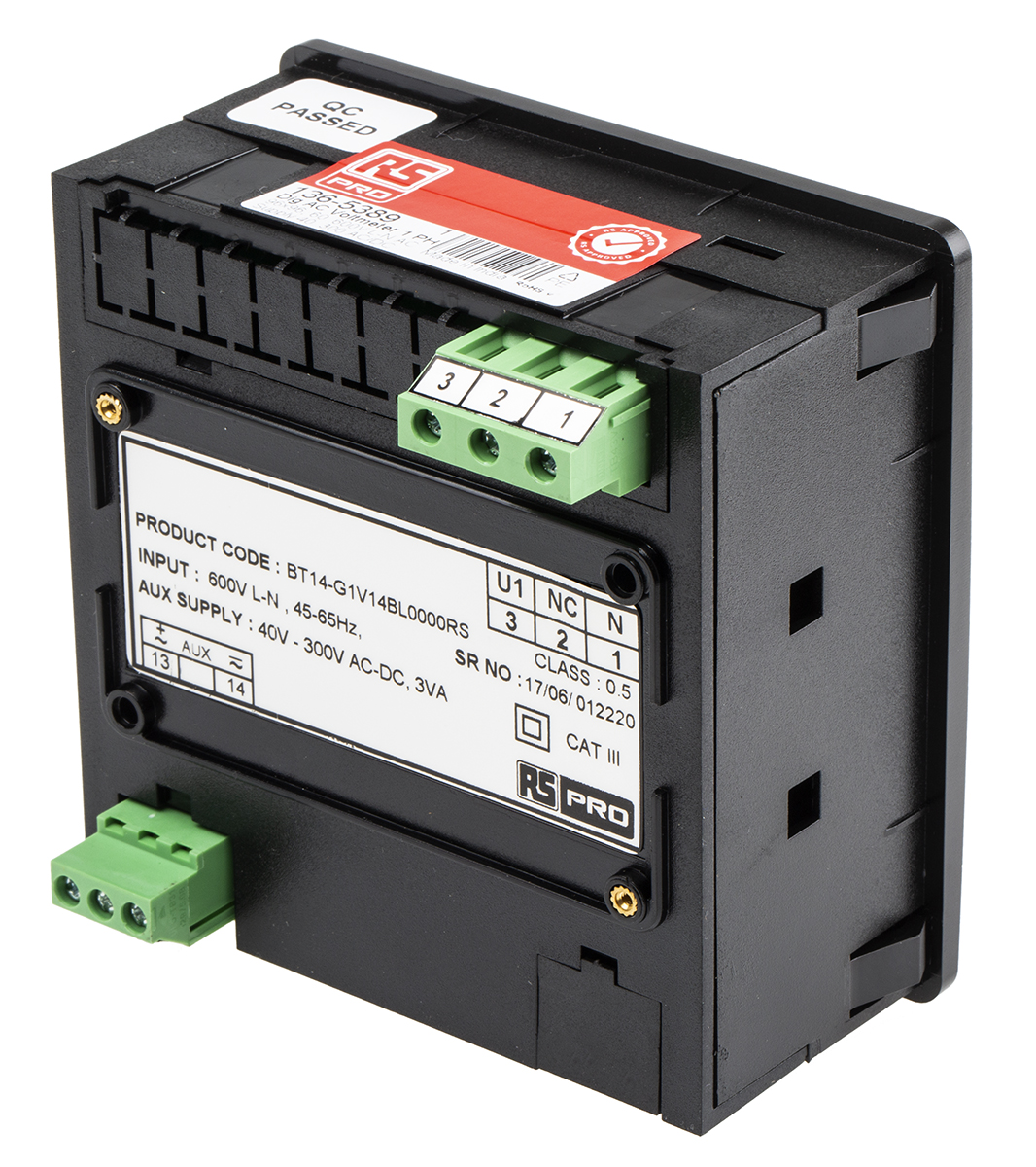 136-5389 RS PRO BT14 Series Digital Voltmeter AC, LED Display 4-Digits ±0.5 + 1 Digit %, 92 mm, 92 mm
