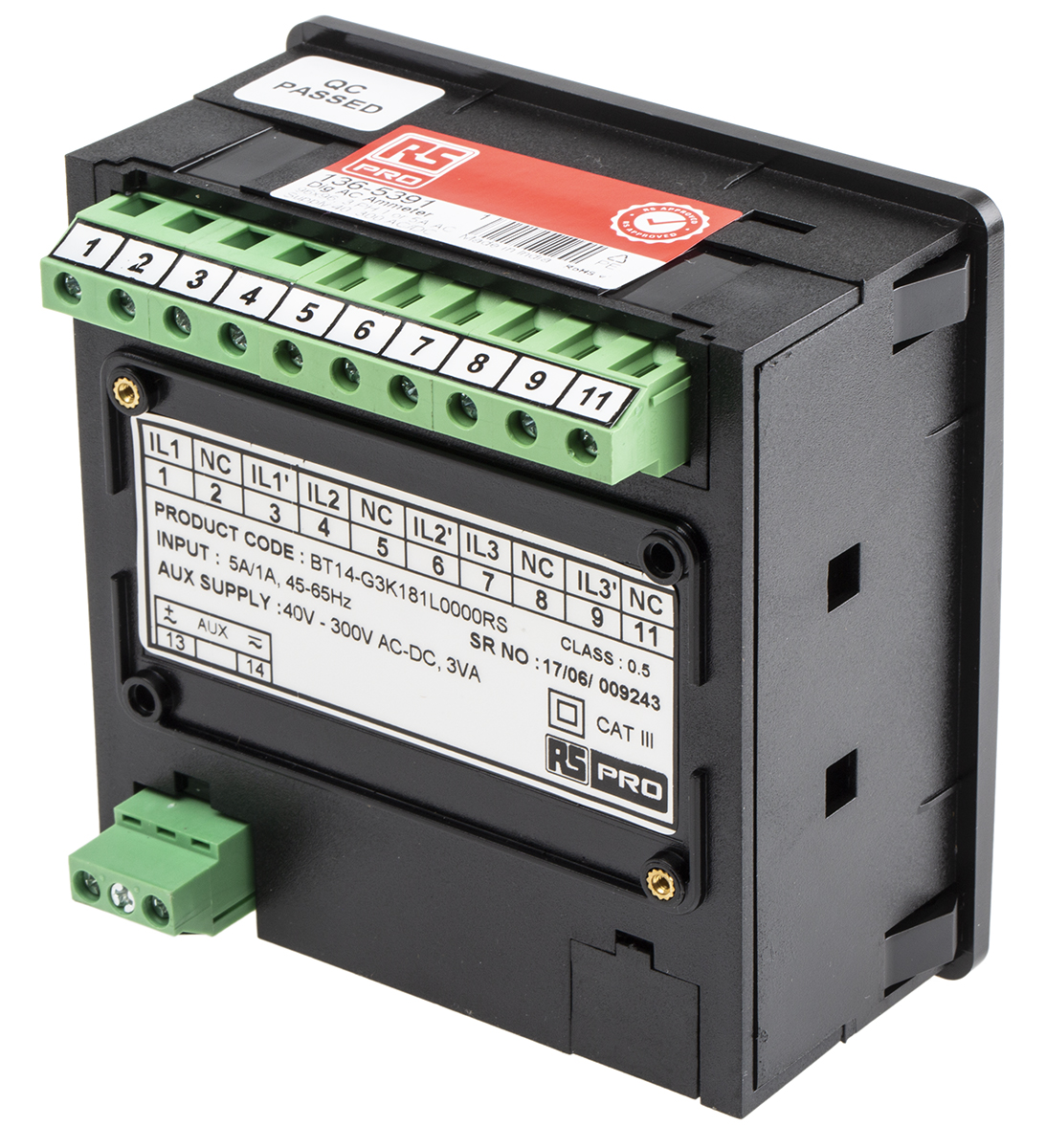136-5391 RS PRO BT144 Digital Ammeter 999000 A AC, 92 mm x 92 mm, 0.5 % rdg + 1 Digits