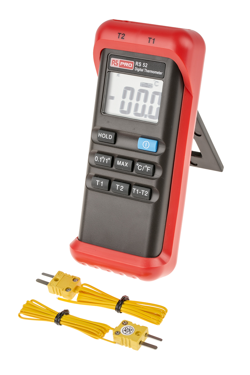 RS PRO RS52 Wired Digital Thermometer, K Probe, 2 Input(s), 1300 °C Max, ±1 K Accuracy - RSCAL