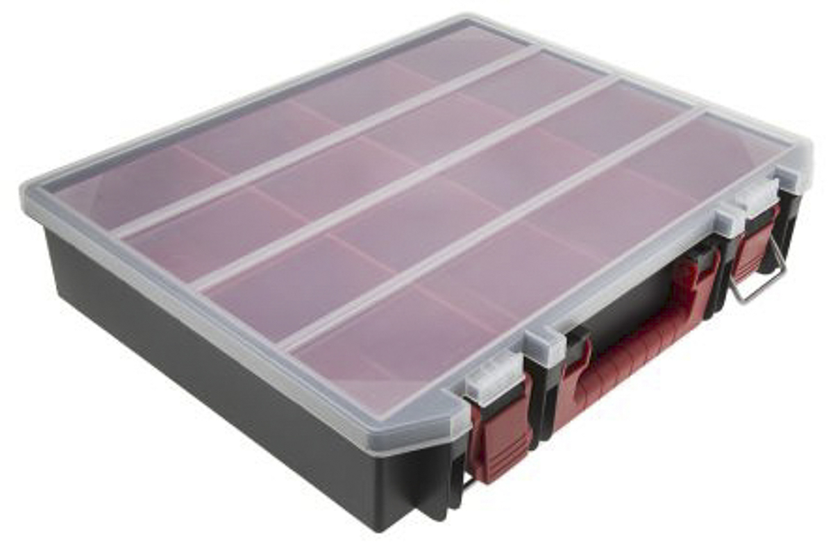 136-8904 RS PRO 8 Cell Black, Red Polypropylene Compartment Box, 91 mm x 416mm x 336 mm