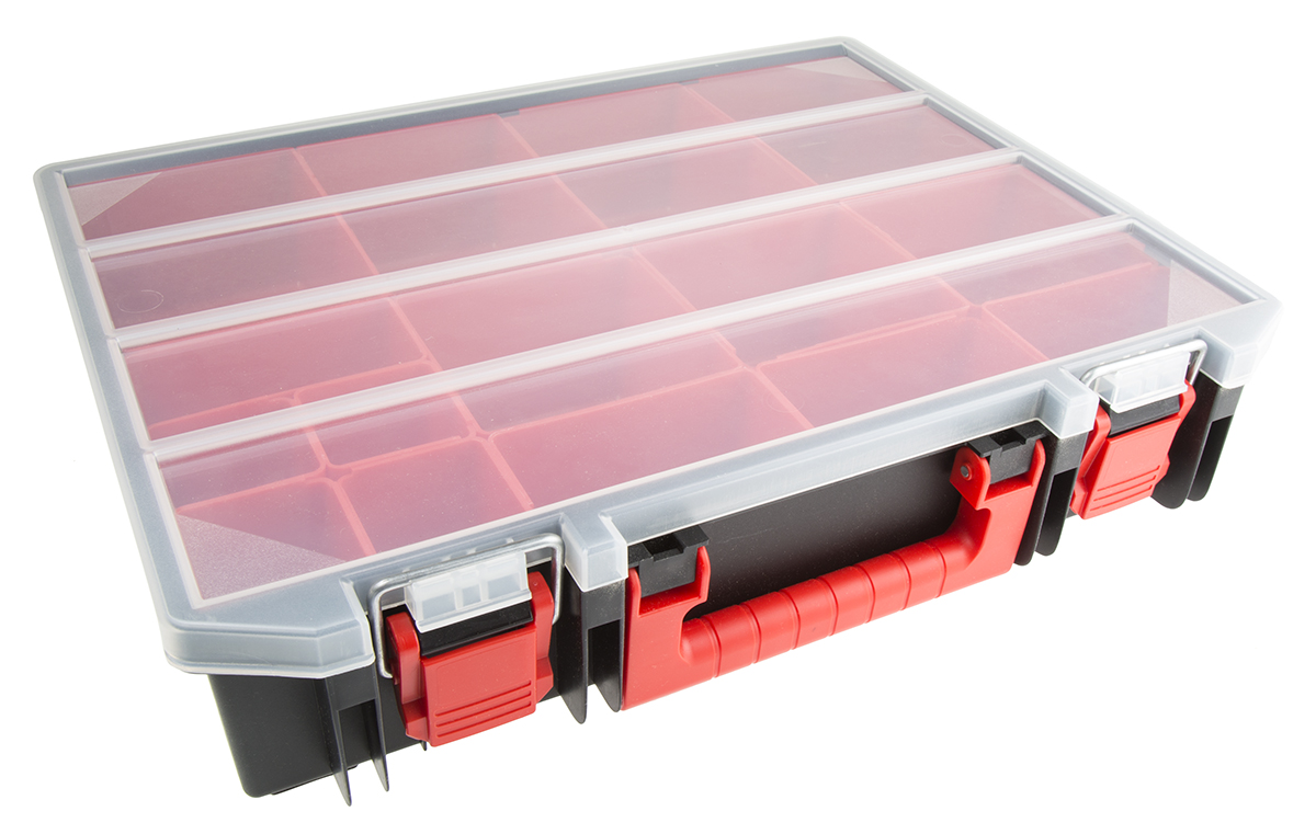RS PRO 15 Cell Black, Red Polypropylene Compartment Box, 91 mm x 416mm x 336 mm