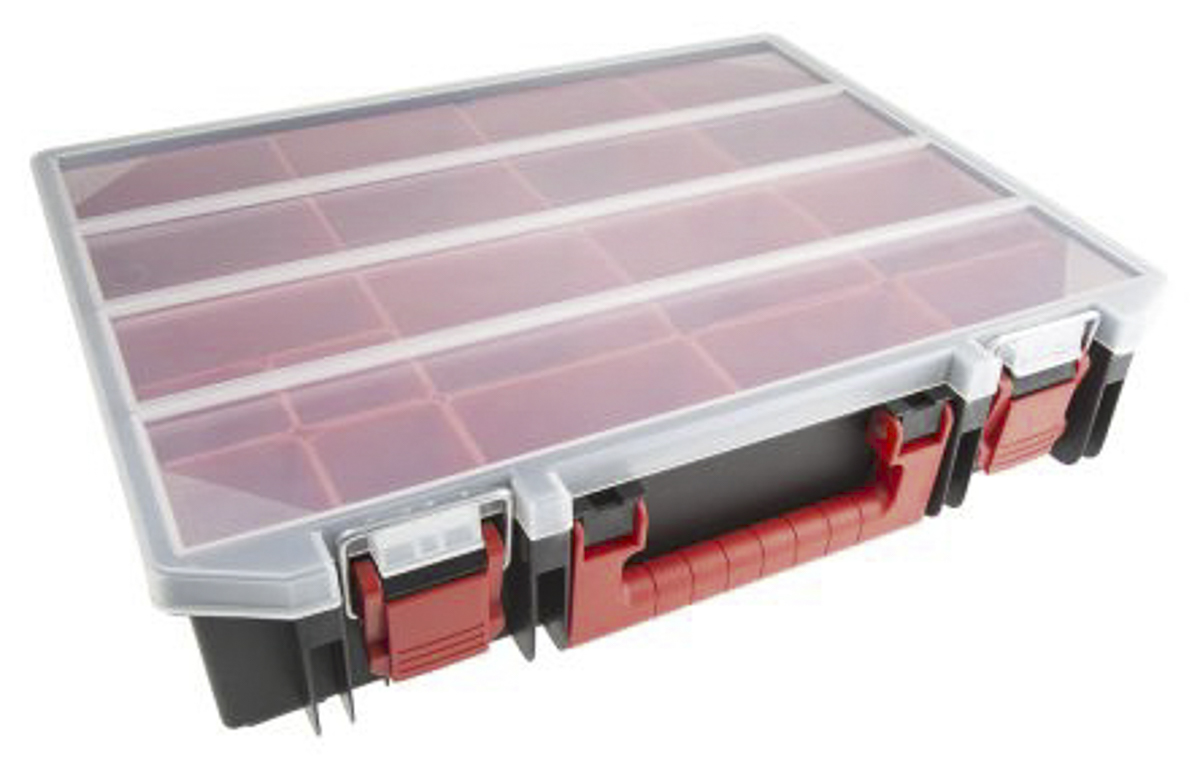 136-8908 RS PRO 15 Cell Black, Red Polypropylene Compartment Box, 91 mm x 416mm x 336 mm