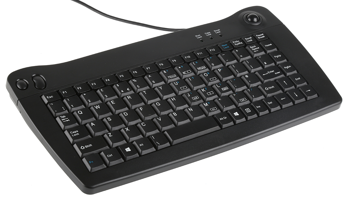 RS PRO Wired PS2 Trackball Mini Keyboard, QWERTY (UK), Black