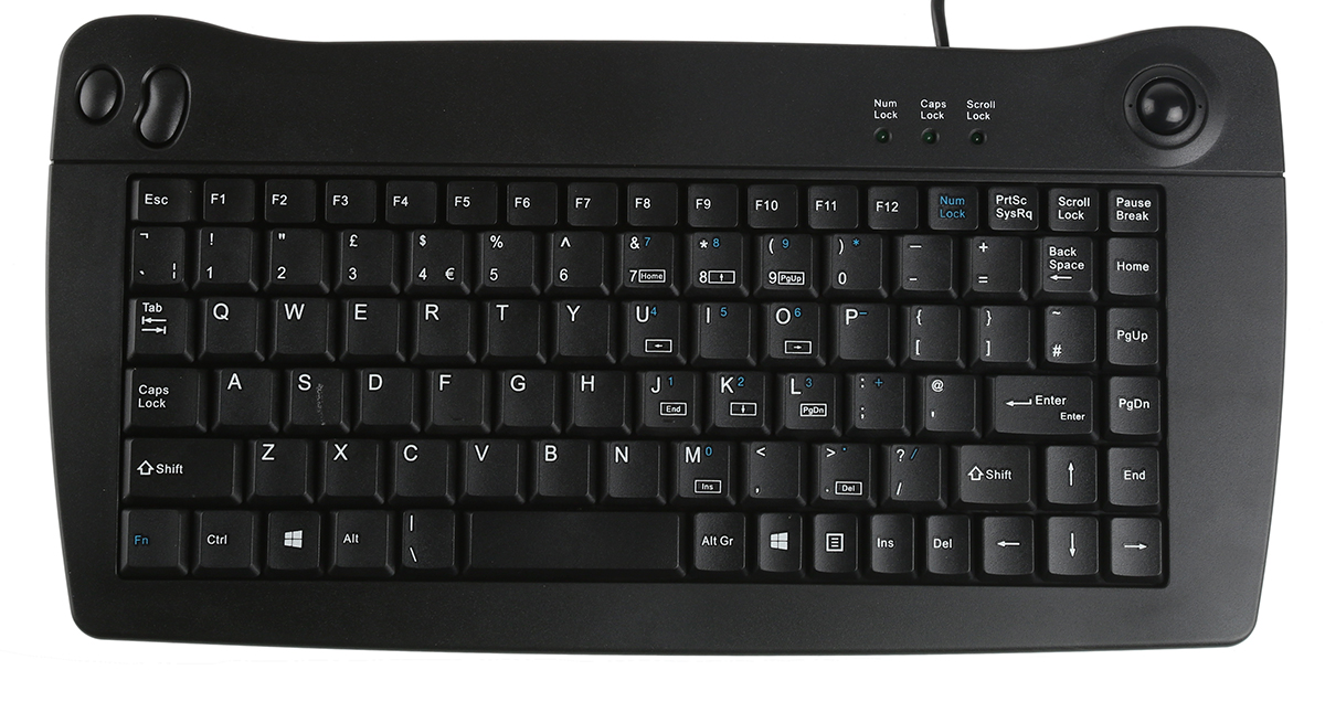 136-9674 RS PRO Wired PS2 Trackball Mini Keyboard, QWERTY (UK), Black