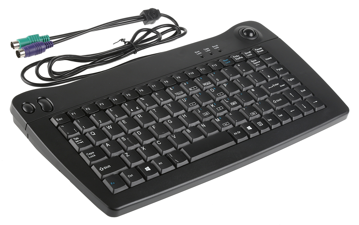 136-9674 RS PRO Wired PS2 Trackball Mini Keyboard, QWERTY (UK), Black