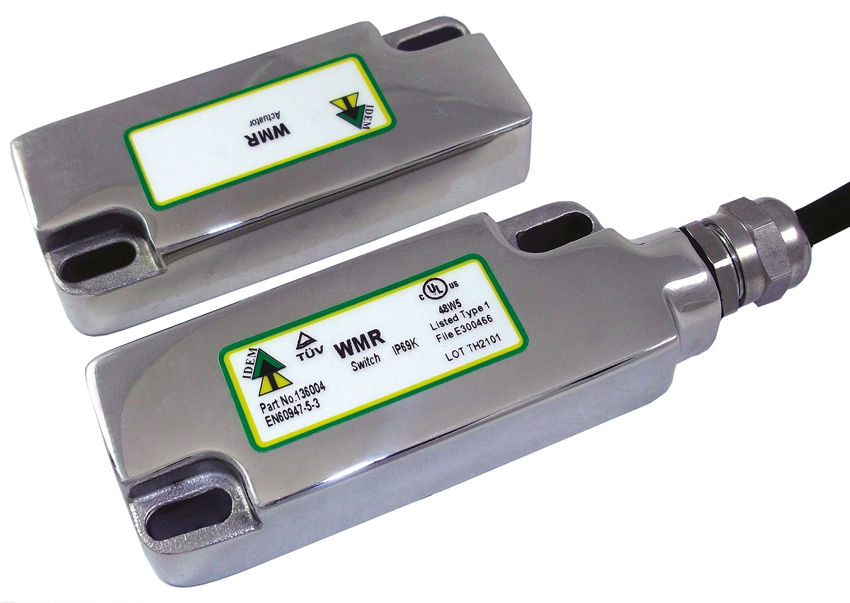 IDEM WMR Series Magnetic Non-Contact Safety Switch, 316 Stainless Steel Housing, 24V dc, 2 NC, M12