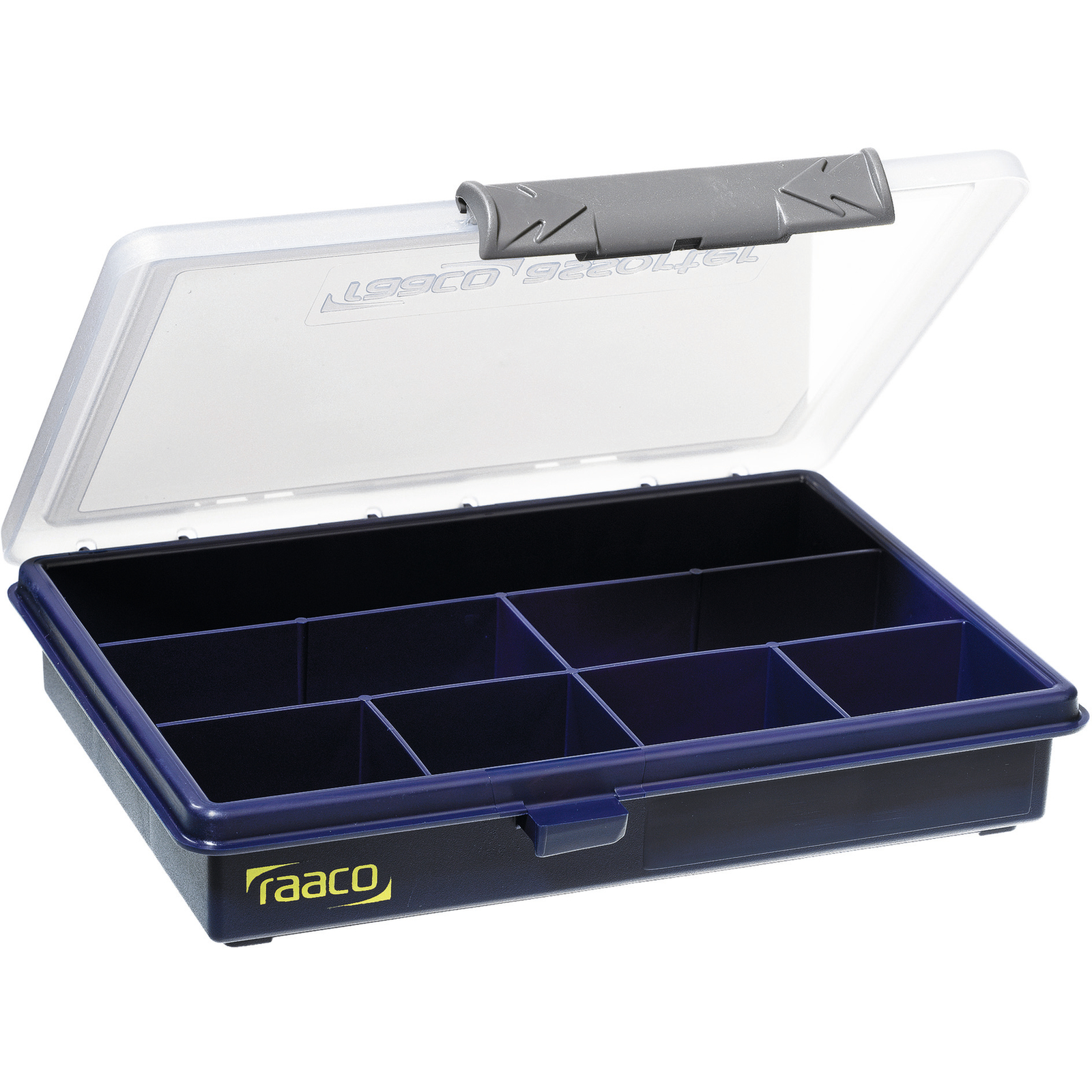 Raaco 7 Cell Transparent, Blue Polypropylene Compartment Box, 32 mm x 175mm x 143 mm
