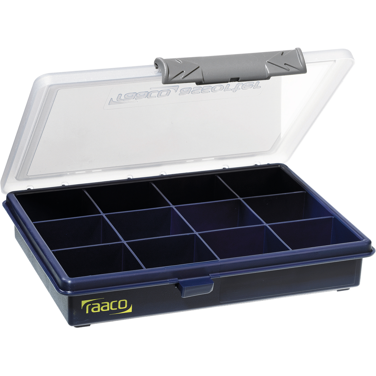 Raaco 12 Cell Blue, Transparent Polypropylene Compartment Box, 32 mm x 175mm x 143 mm