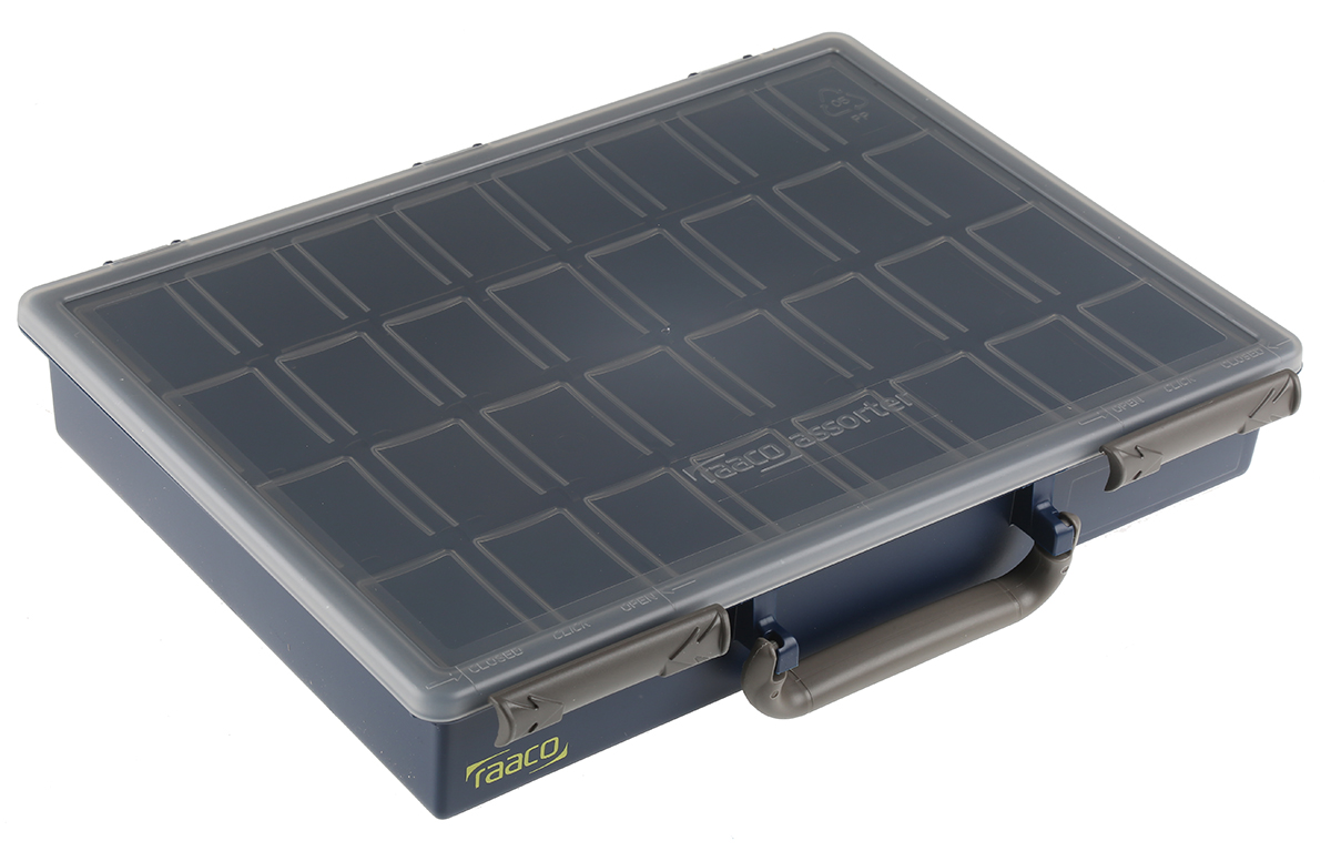 136204 Raaco 32 Cell Transparent, Black Polypropylene Adjustable Compartments Compartment Box, 57 mm x 338mm x 261 mm