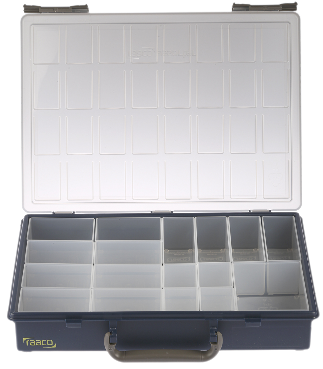 Raaco 17 Cell Grey, Transparent Polypropylene Compartment Box, 57 mm x 340mm x 265 mm