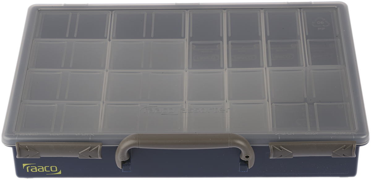 136228 Raaco 17 Cell Grey, Transparent Polypropylene Compartment Box, 57 mm x 340mm x 265 mm
