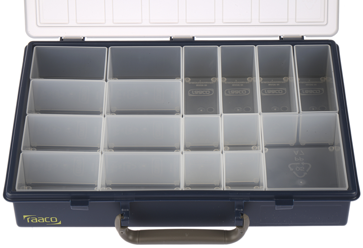 136228 Raaco 17 Cell Grey, Transparent Polypropylene Compartment Box, 57 mm x 340mm x 265 mm