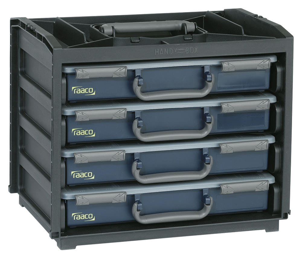 Raaco 64 Cell Black, Grey Polypropylene, Polycarbonate Adjustable Compartments Compartment Box, 310 mm x 376mm x 265 mm