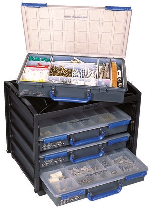 136242 Raaco 64 Cell Black, Grey Polypropylene, Polycarbonate Adjustable Compartments Compartment Box, 310 mm x 376mm x 265 mm