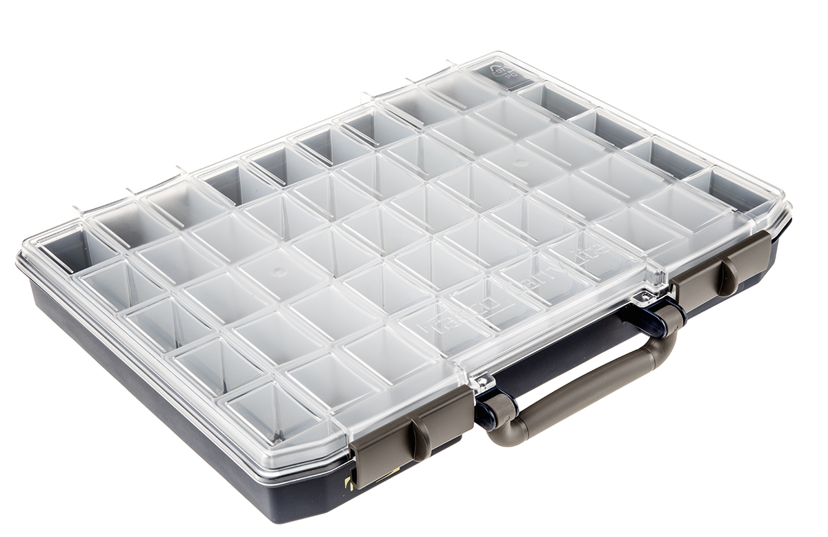 136280 Raaco 50 Cell Blue Polycarbonate, Polypropylene Compartment Box, 55 mm x 425mm x 330 mm