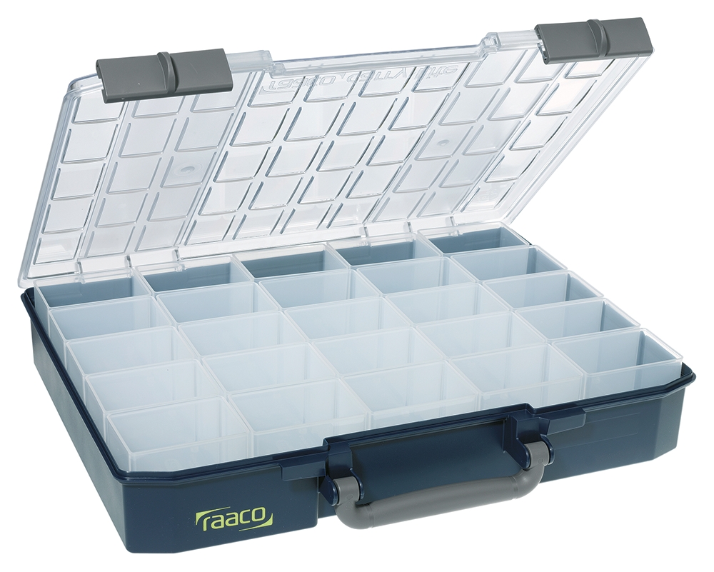 Raaco 25 Cell Blue Polypropylene, Polycarbonate Compartment Box, 80 mm x 415mm x 330 mm