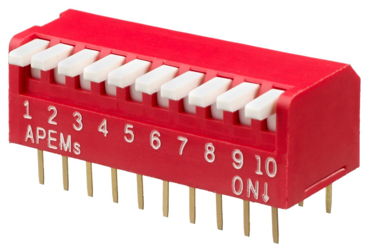 Apem 10 Way Through Hole Piano Dip Switch SPST, Piano Actuator