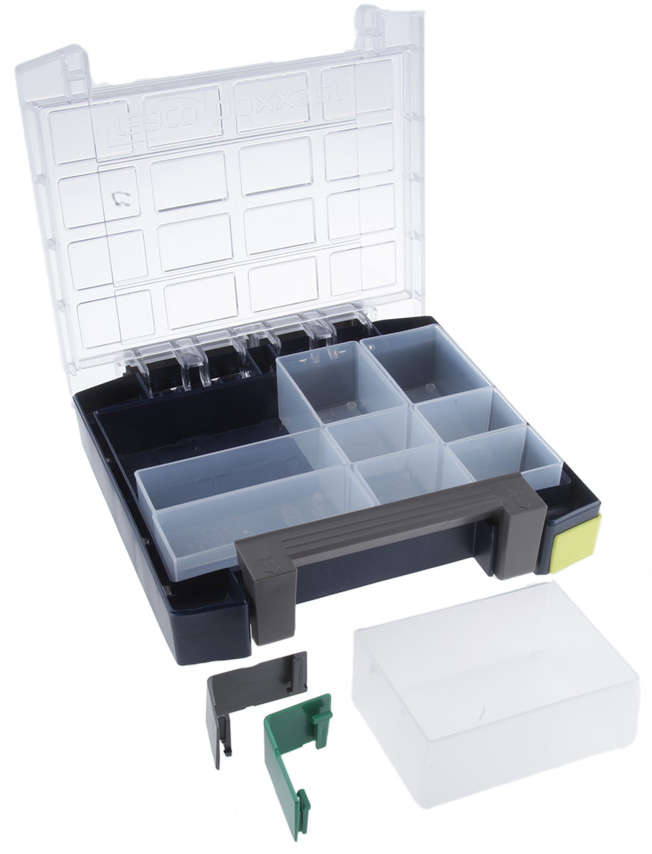 137942 Raaco 4 Cell Blue Polycarbonate Adjustable Compartments Compartment Box, 342 mm x 290mm x 247 mm