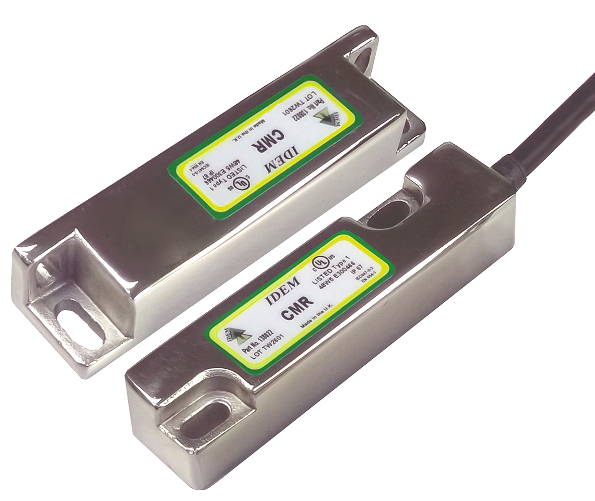 IDEM CMR Series Magnetic Non-Contact Safety Switch, 316 Stainless Steel Housing, 24V dc, 2 NC, 2 m Cable