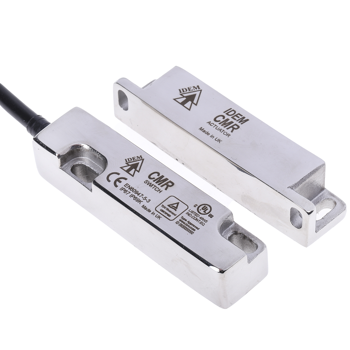 IDEM CMR Series Magnetic Non-Contact Safety Switch, 316 Stainless Steel Housing, 24V dc, 2 NC, 5 m Cable