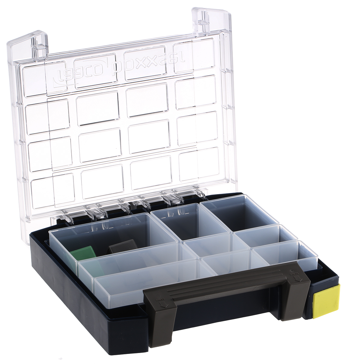 138635 Raaco 9 Cell Blue Polypropylene, Polycarbonate Compartment Box, 55 mm x 241mm x 225 mm