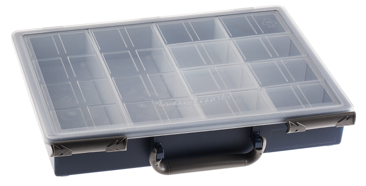 Raaco 10 Cell Blue Polypropylene Compartment Box, 57 mm x 338mm x 261 mm
