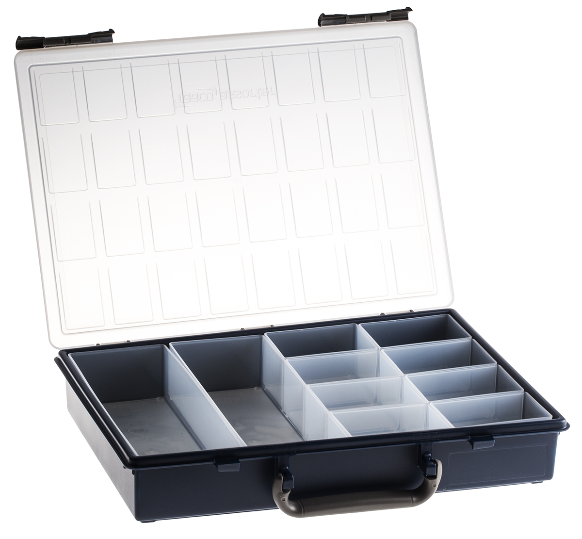 138871 Raaco 10 Cell Blue Polypropylene Compartment Box, 57 mm x 338mm x 261 mm