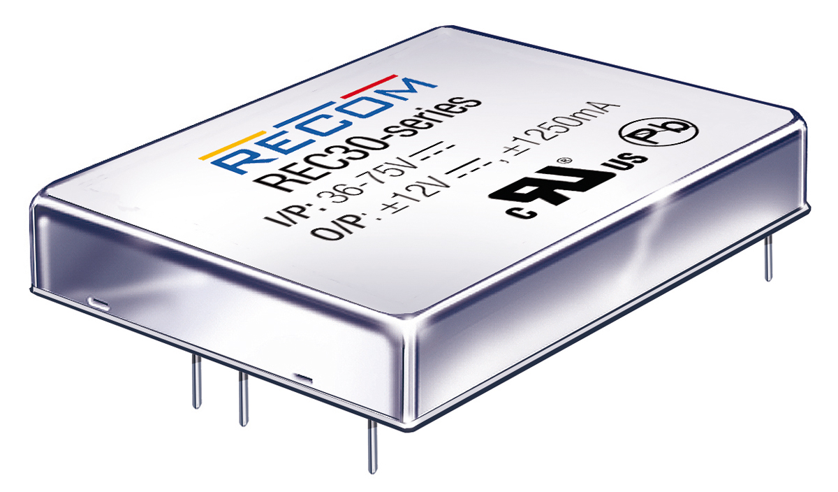 Recom REC30 DC-DC Converter, 12V dc/ 2.5A Output, 18 → 36 V dc Input, 30W, Through Hole, +85°C Max Temp -40°C