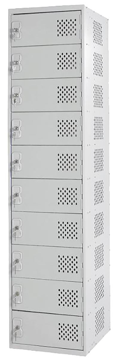 RS PRO 10 Door Vented Mild Steel Grey Laptop Charging Locker, 1800 mm x 450 mm x 450mm