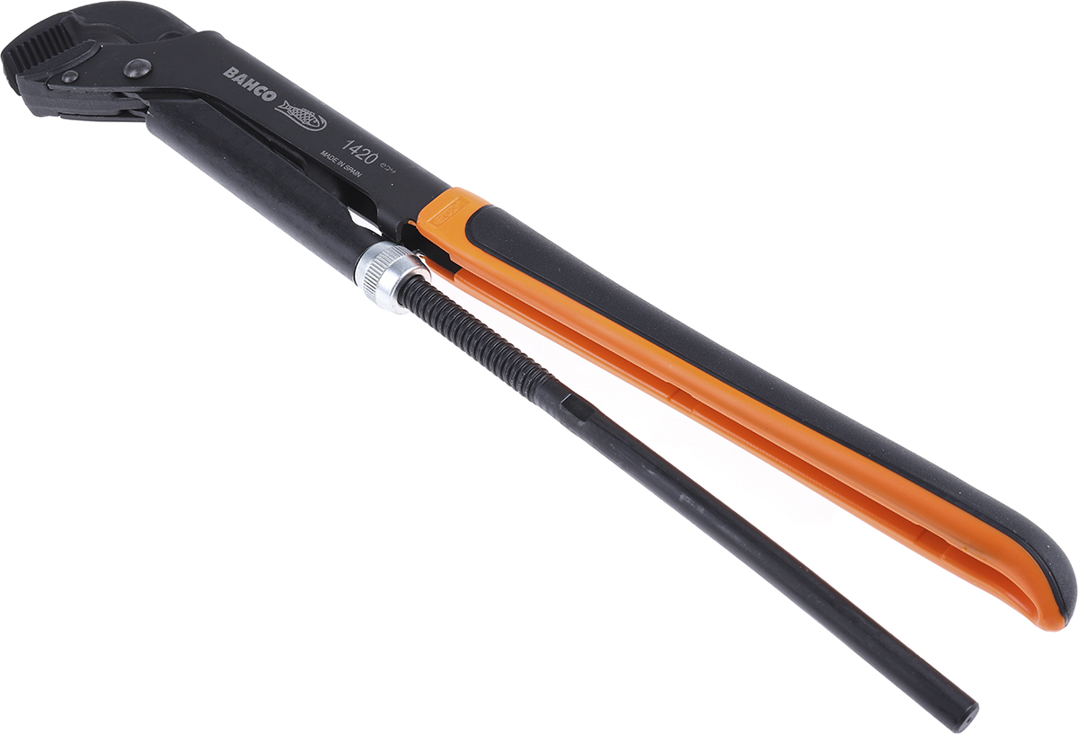 1420 Bahco Pipe Wrench, 430mm Overall, 65 mm Jaw Capacity, Bi-Material Handle Non-Sparking
