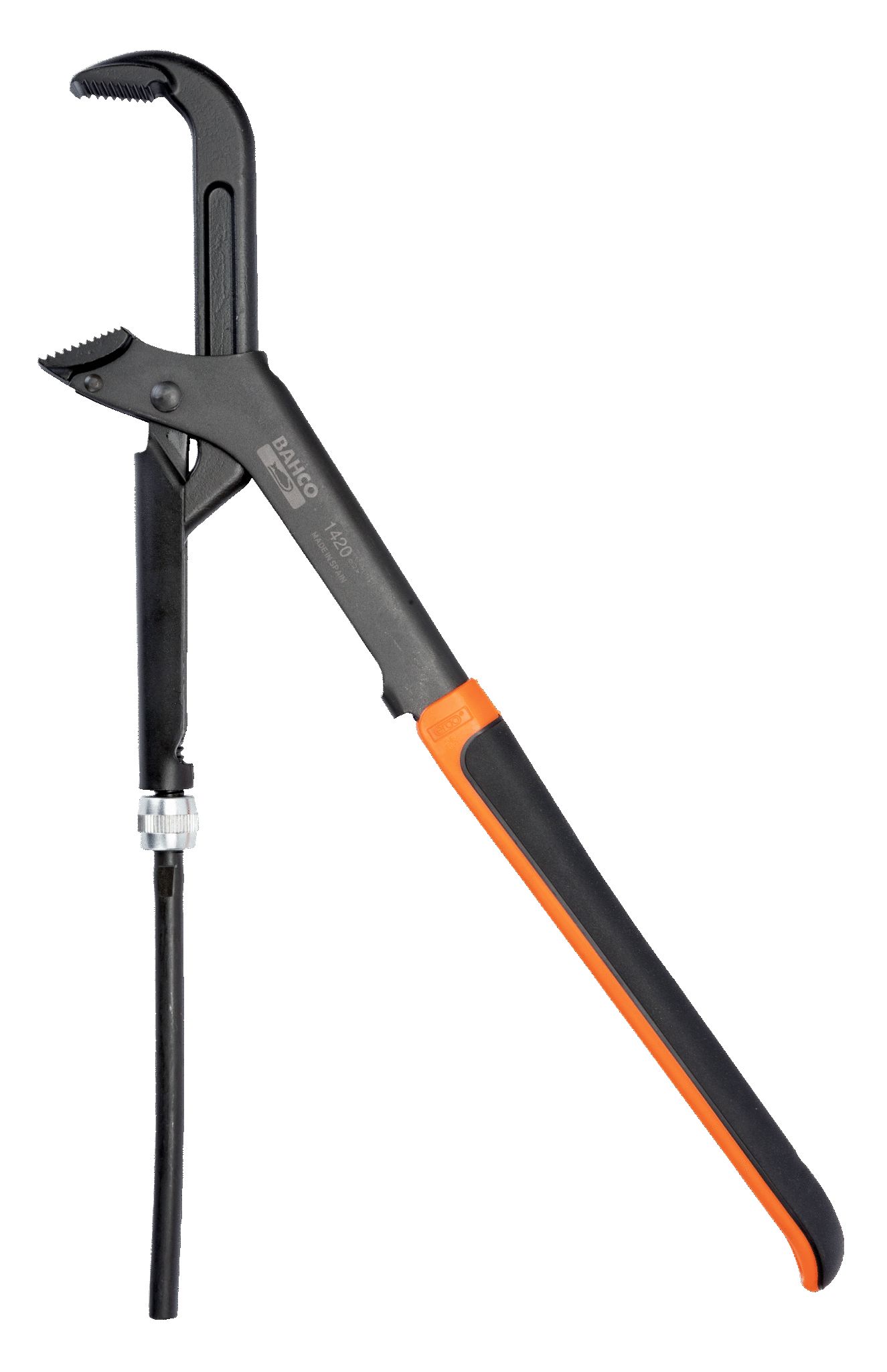 1420 Bahco Pipe Wrench, 430mm Overall, 65 mm Jaw Capacity, Bi-Material Handle Non-Sparking