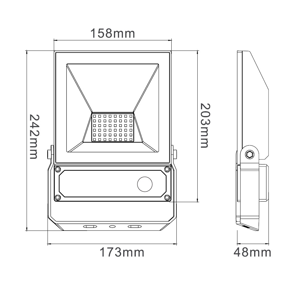 142978 Bailey Electric & Electronics bv Slim II PIR Included LED Floodlight, 1 LED, 50 W Black, 5500 lm, IP65, 240V