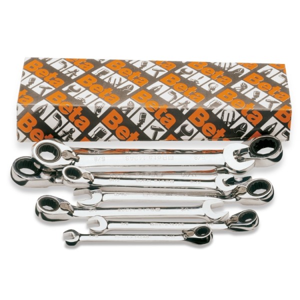 BETA 8-Piece Ratchet Spanner Set, 9/16 mm, 5/16 mm, 7/16 mm, 3/4 mm, 5/8 mm, 1/2 mm, 11/16 mm, 3/8 mm, Chrome Vanadium