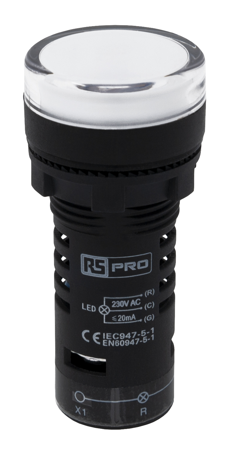 RS PRO, LEDtec, Panel Mount Green, Red LED Indicator, 22 mm Cutout, IP65, Round, 230V ac