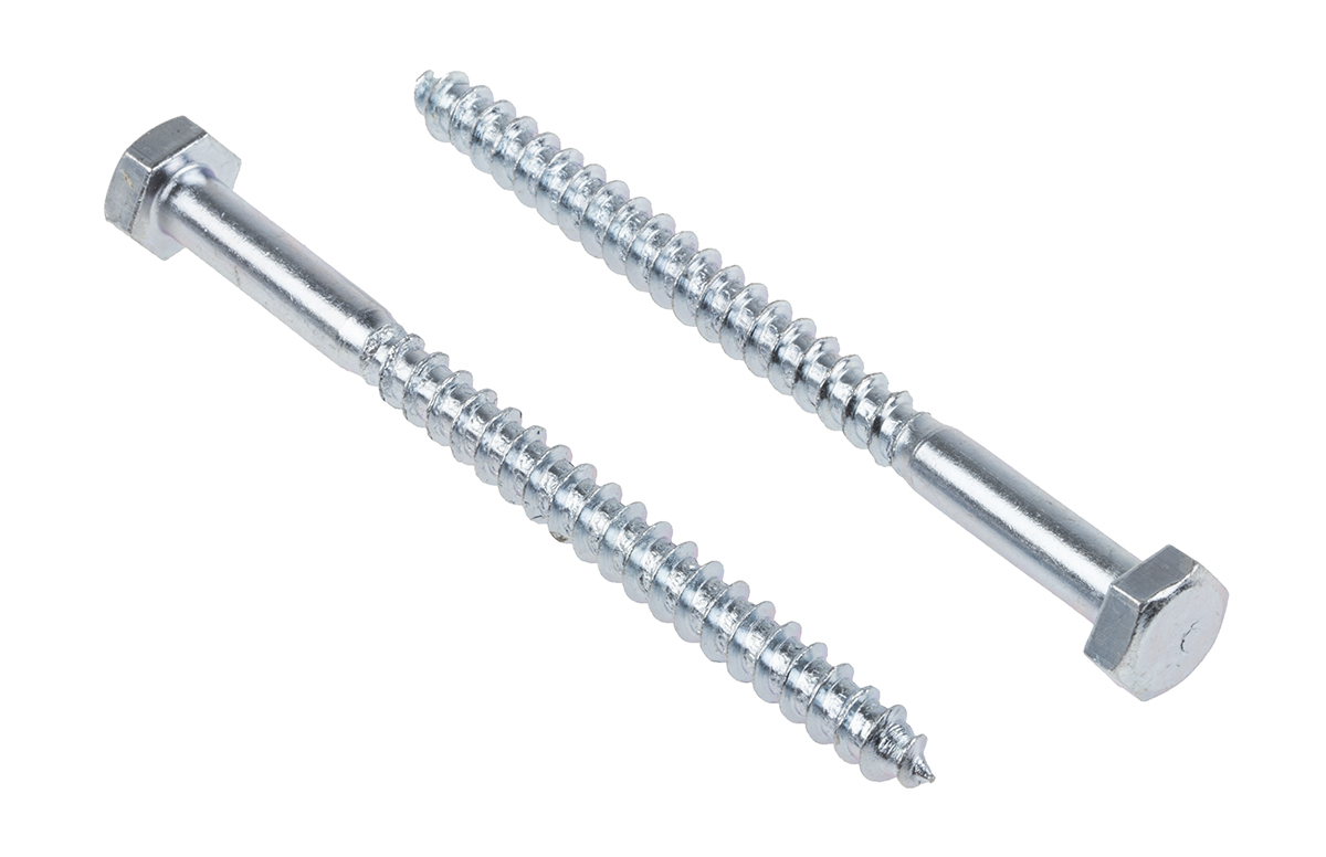 RS PRO Hex Coach Screw, Steel Bright Zinc, 6 mm x 80 mm