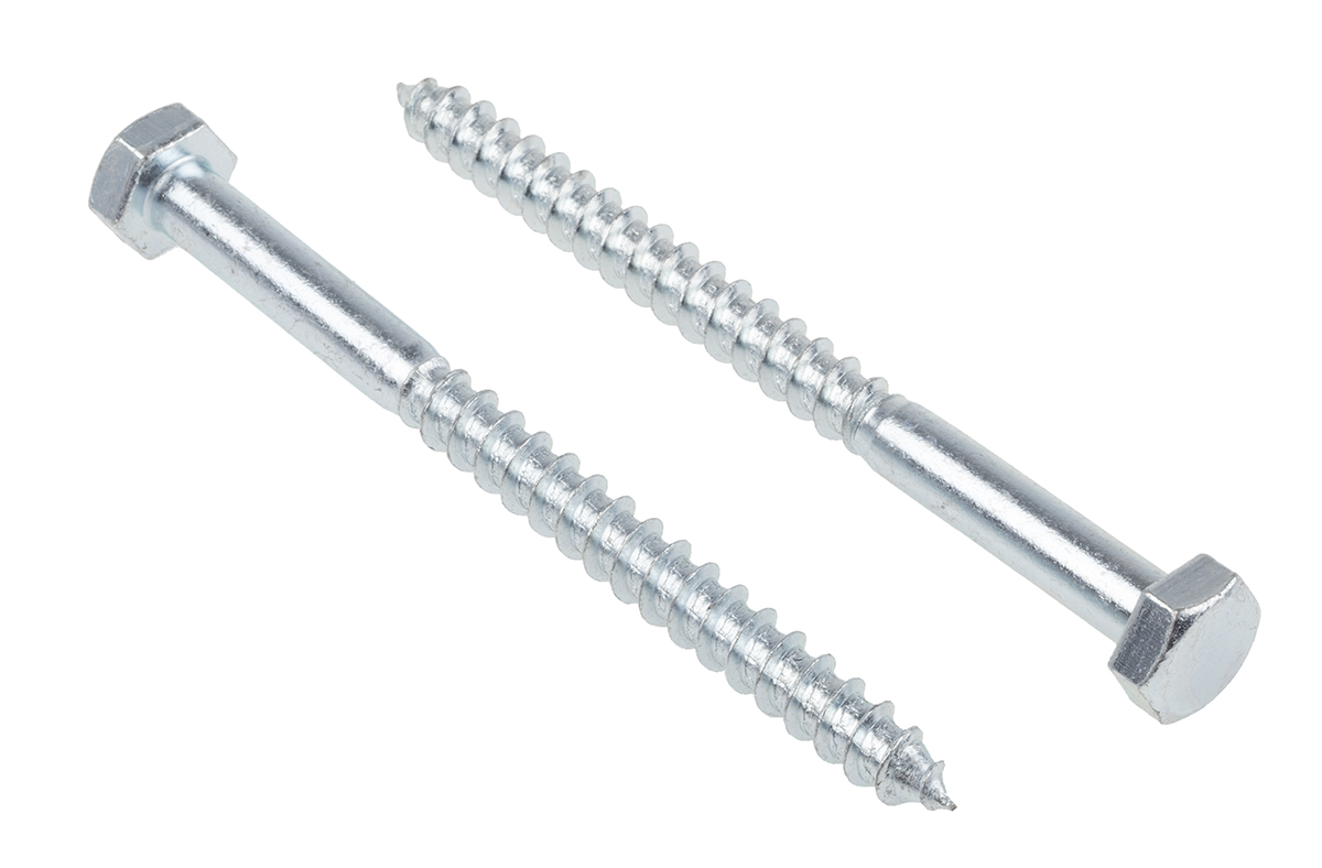 RS PRO Hex Coach Screw, Steel Bright Zinc, M10 x 130 mm